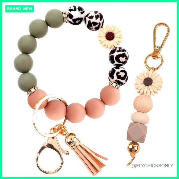 Accessories - Adjustable Silicone Bead Bracelet Keychain with Detachable Clip, Hands-Free